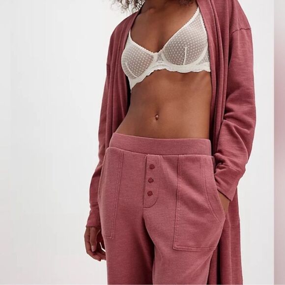 Free People S Babe I'm Yours Slim Fit Knit Cotton Flares Dried Currant Wine - Picture 3 of 13